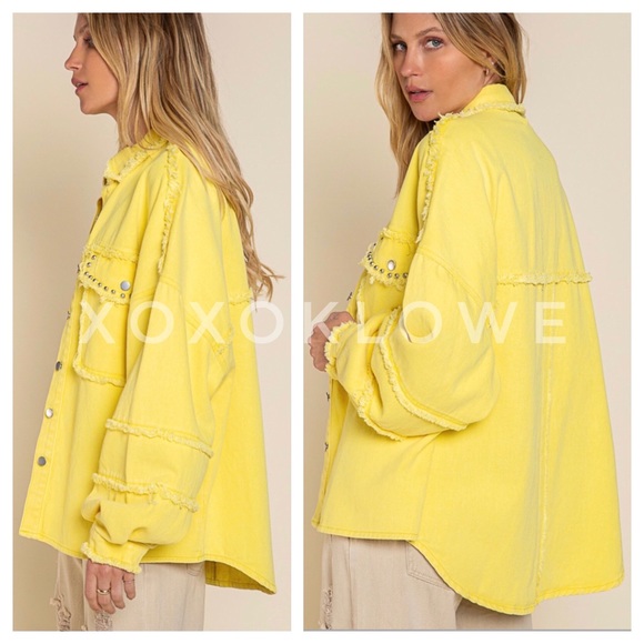 POL Sunshine Yellow Studded Denim Twill Shacket - Picture 5 of 10